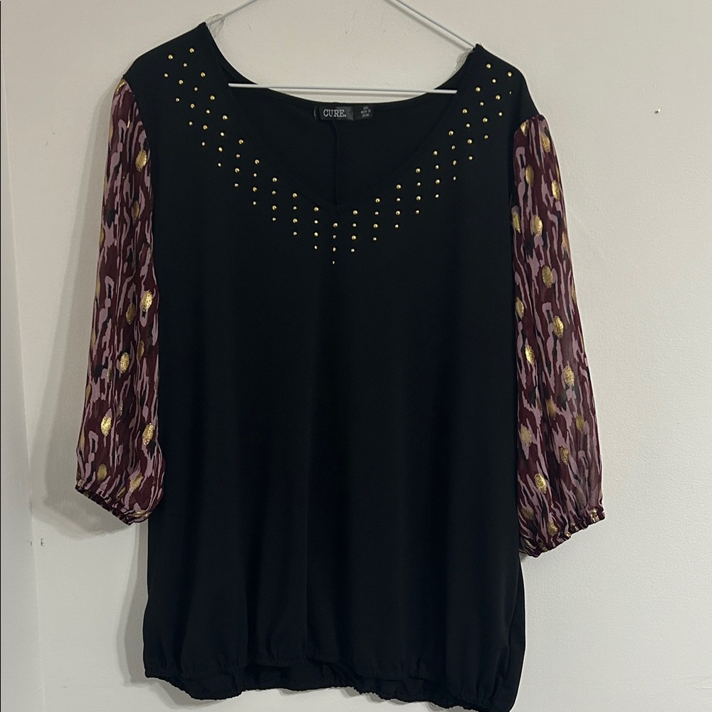 Elegant Black and Purple Blouse with Studded Detail